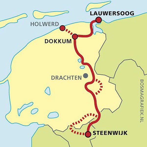 De route door de Friese Wouden.