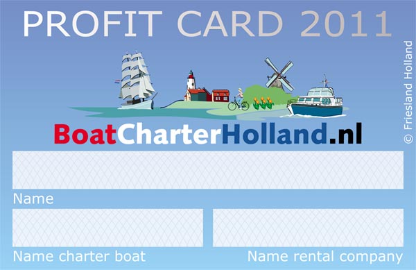 De Profit Card van Boat Charter Holland, een samenwerkingsverband van het bureau voor toerisme Friesland Holland voor bootverhuurders.