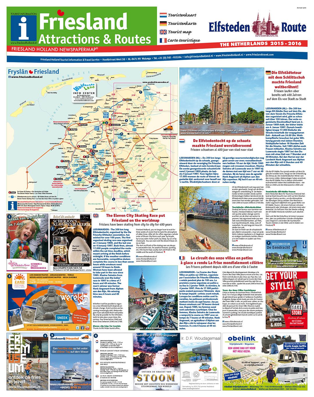 De populaire groene attractiekaart, de grootste toeristenkaart van Friesland.