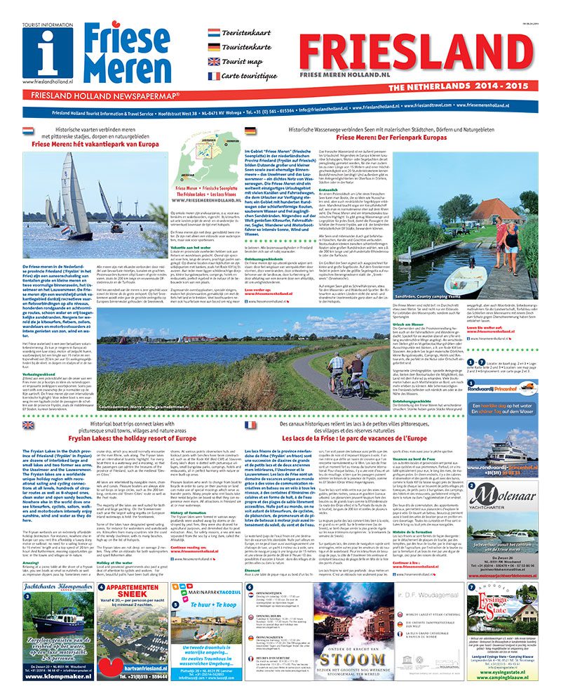 Varen en fietsen in het Friese merengebied is een stuk leuker met de zeer gedetailleerde gratis routekaart Friese Meren van Friesland Holland.