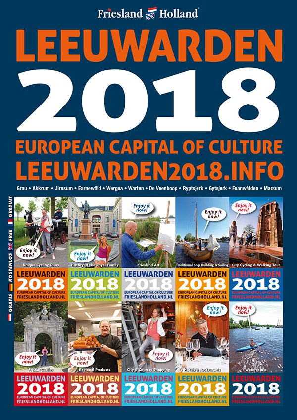 De voorkant van het viertalige Leeuwarden 2018 magazine dat deze maand in een grote oplaag verschijnt.